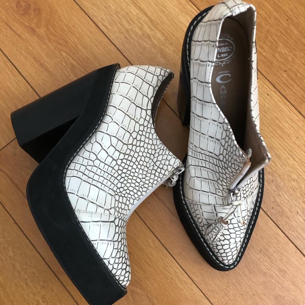 Jeffrey Campbell white snake platform heels